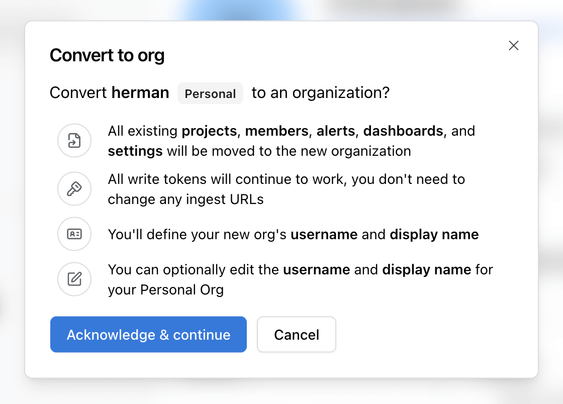 Convert to org modal with main points